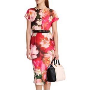 Ted Baker Floral Print Midi Length Dress size 8.